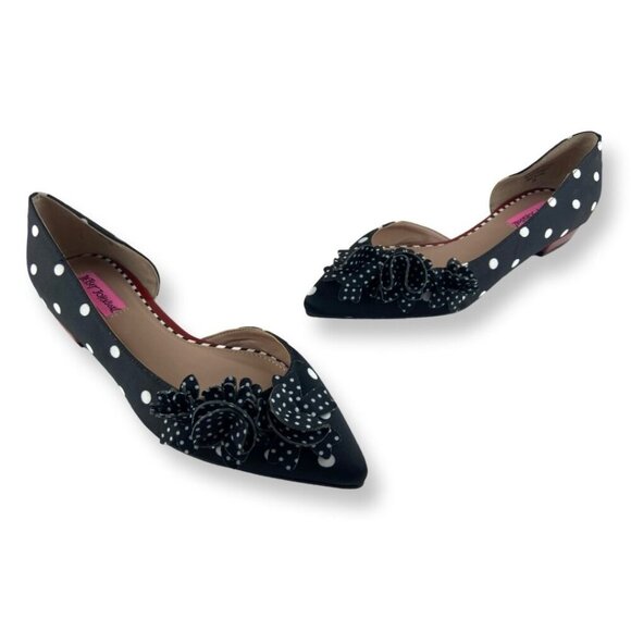 Betsey Johnson Shoes - Betsey Johnson Black & White Polka Dot Pointed Toe Tutu Ballet Flats Size 7.5
